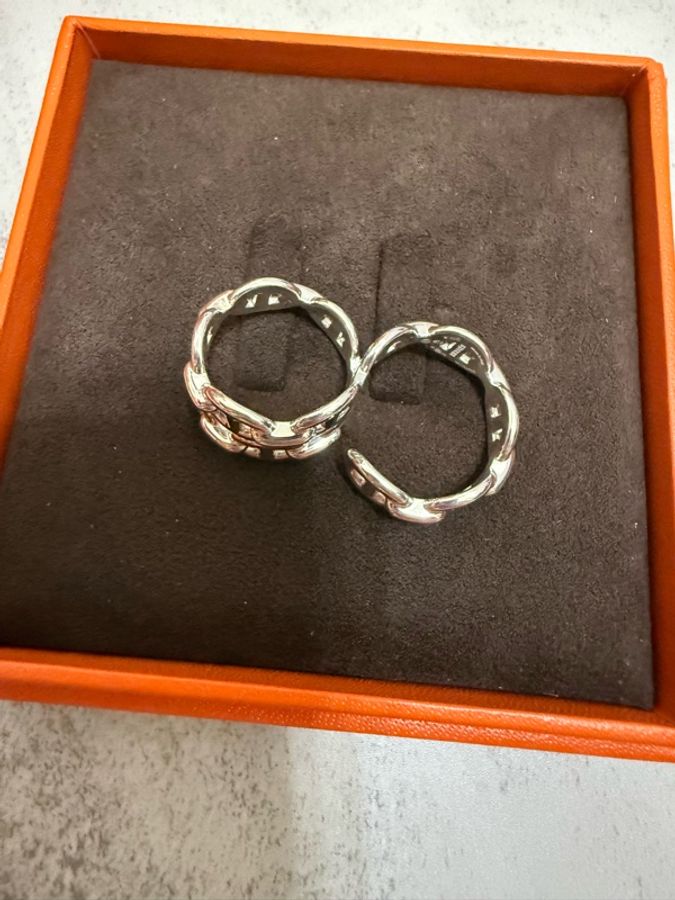 💖Hermes 純銀 雙排 豬鼻 戒指💖 55號 全新-5