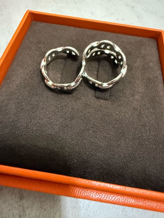 💖Hermes 純銀 雙排 豬鼻 戒指💖 55號 全新-6
