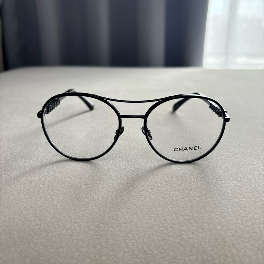 Chanel 香奈兒金屬飛官光學眼鏡 黑框黑字母2214-0