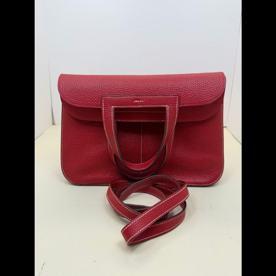 Hermès 愛馬仕 T刻 Halzan31 國旗紅銀扣 TC皮 斜挎包-0