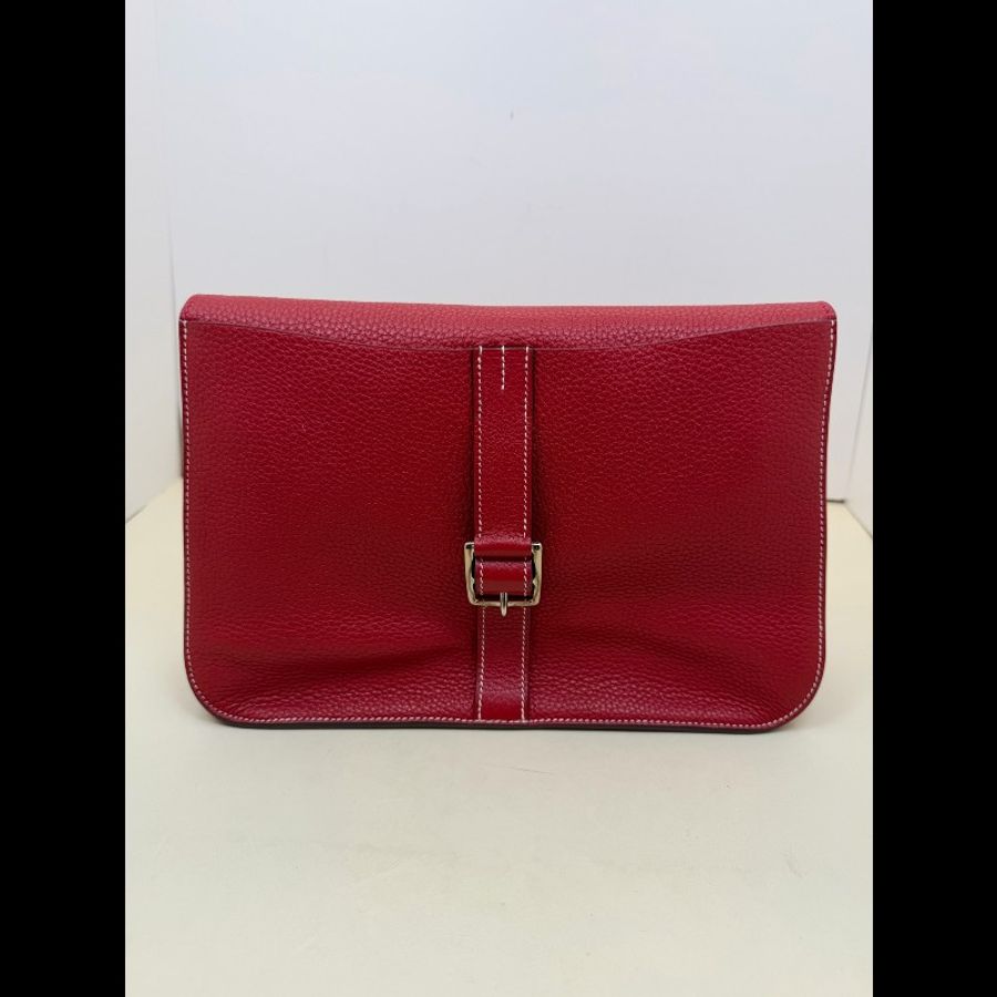 Hermès 愛馬仕 T刻 Halzan31 國旗紅銀扣 TC皮 斜挎包-1