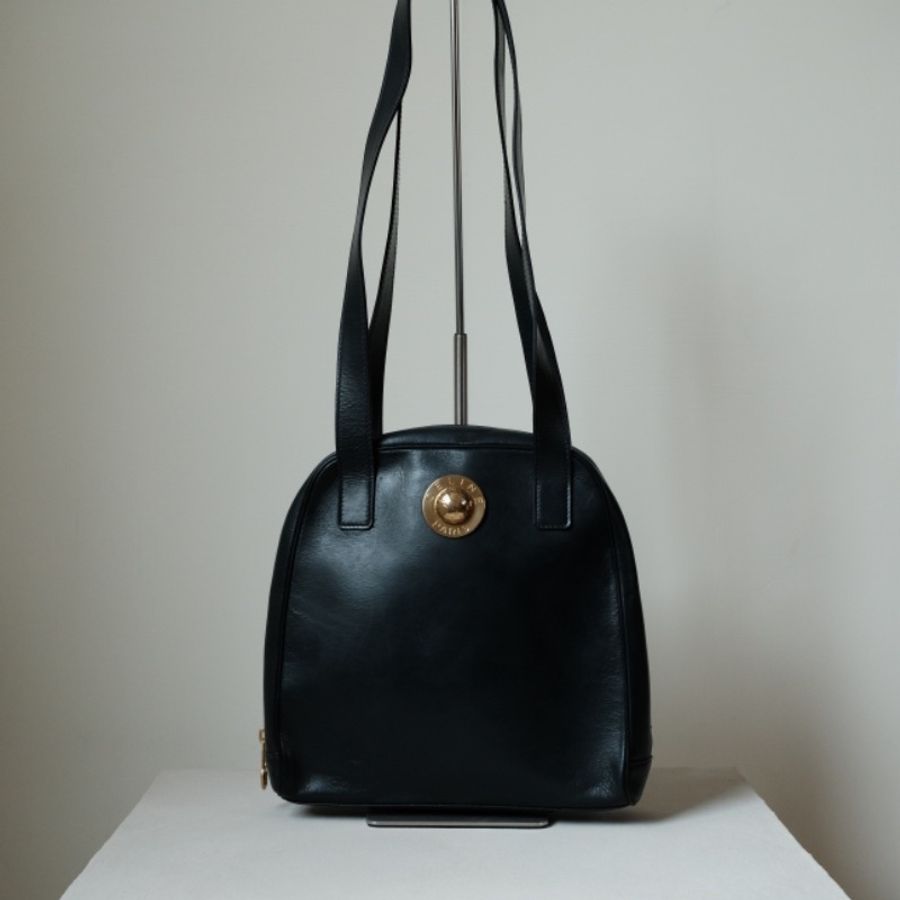 CELINE Vintage 1980s  絕版稀有 墨藍box小牛皮 鍍金星球包-0