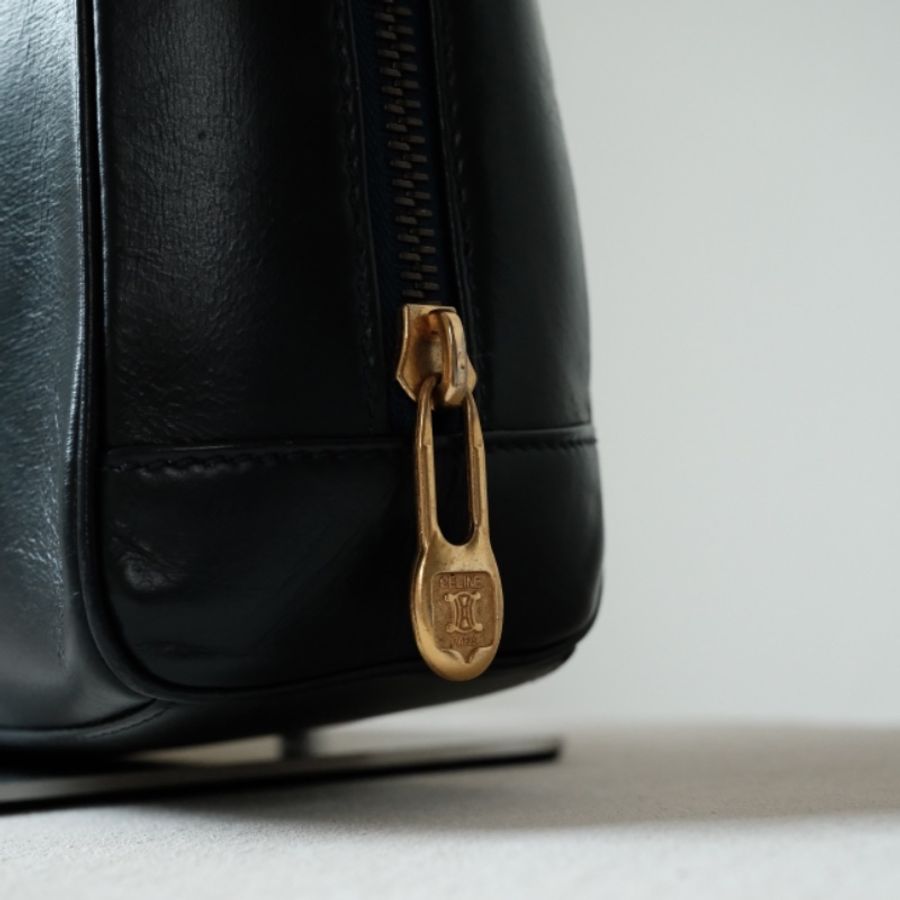 CELINE Vintage 1980s  絕版稀有 墨藍box小牛皮 鍍金星球包-3
