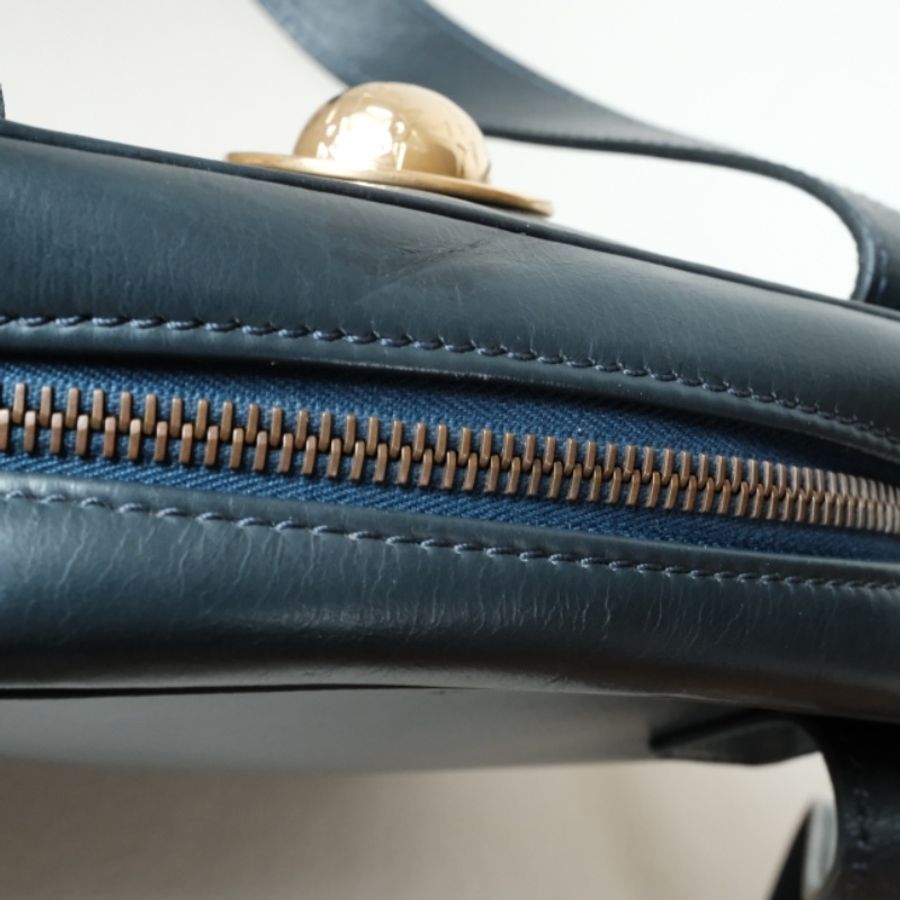 CELINE Vintage 1980s  絕版稀有 墨藍box小牛皮 鍍金星球包-6