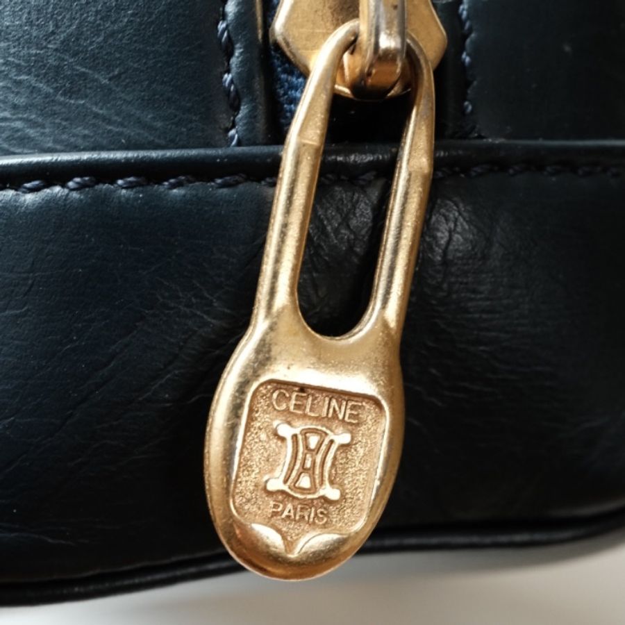 CELINE Vintage 1980s  絕版稀有 墨藍box小牛皮 鍍金星球包-7