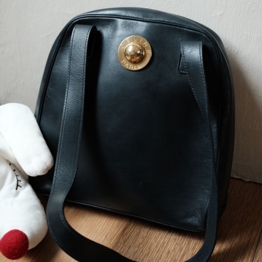 CELINE Vintage 1980s  絕版稀有 墨藍box小牛皮 鍍金星球包-8