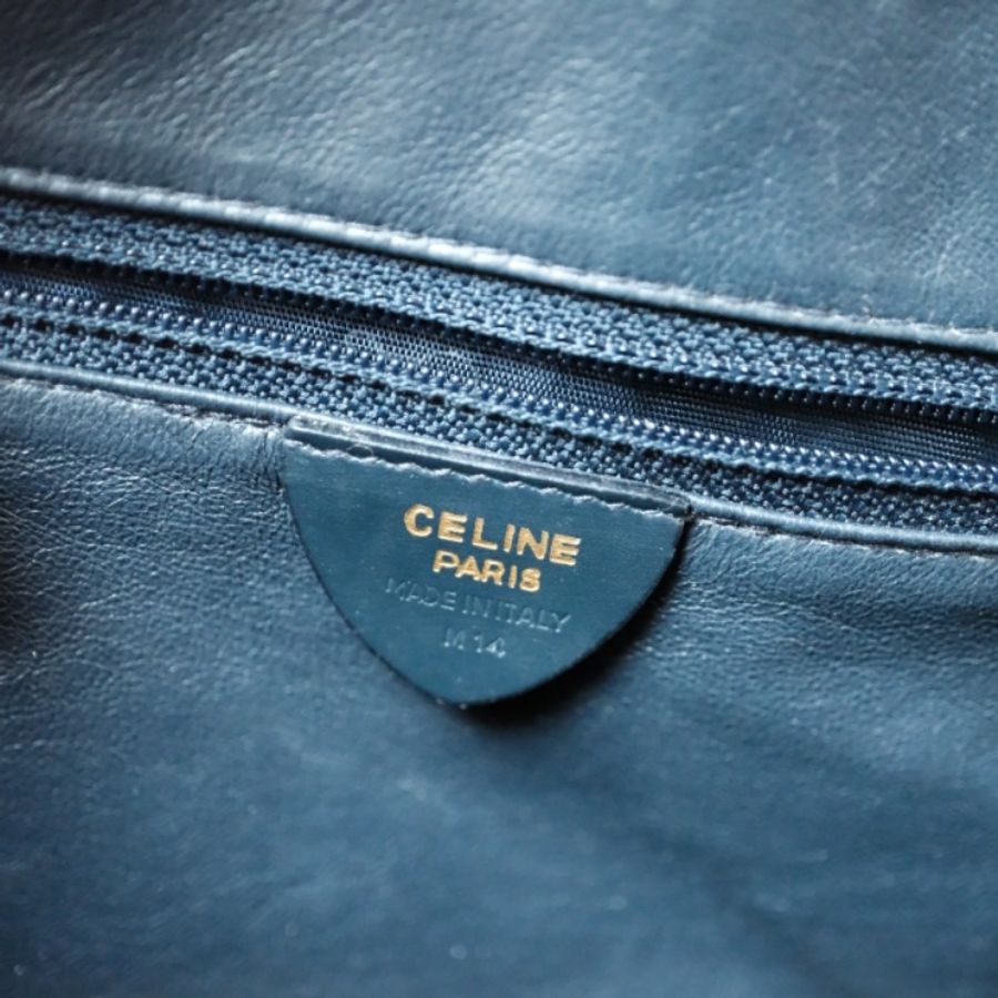 CELINE Vintage 1980s  絕版稀有 墨藍box小牛皮 鍍金星球包-9