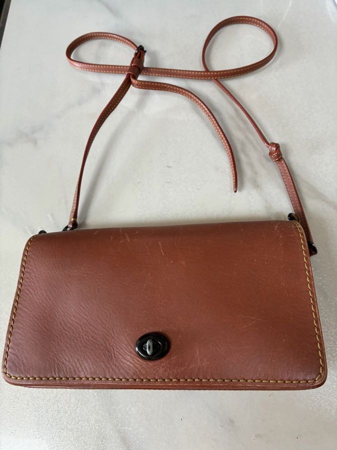 ⏰最終特價品⏰👜Coach Dinky👜棕色手套鞣製皮革手袋背包-0