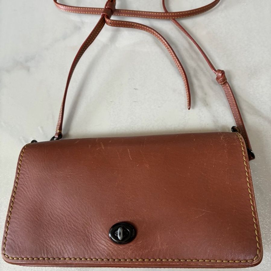 ⏰最終特價品⏰👜Coach Dinky👜棕色手套鞣製皮革手袋背包-6