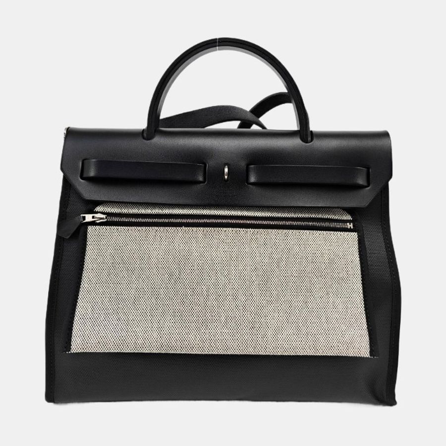 HERMES Herbag黑色防水布 肩背手提包 銀色Z刻 附購買憑證-4