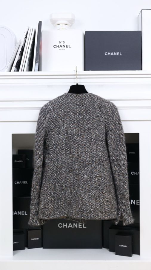 Chanel 92年棕色粗花呢双排扣外套-1