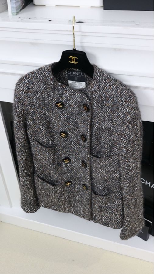 Chanel 92年棕色粗花呢双排扣外套-2
