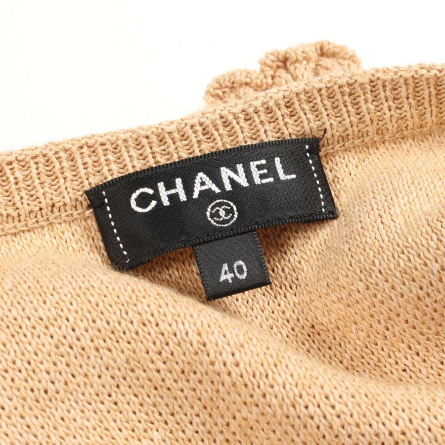 香奈兒 (CHANEL) Logo針織無袖背心半身裙套裝 #40 人造絲米色 二手女裝-3