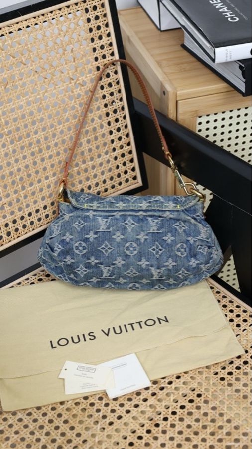 LV老花monogram牛仔丹宁preity腋下包单肩包-1