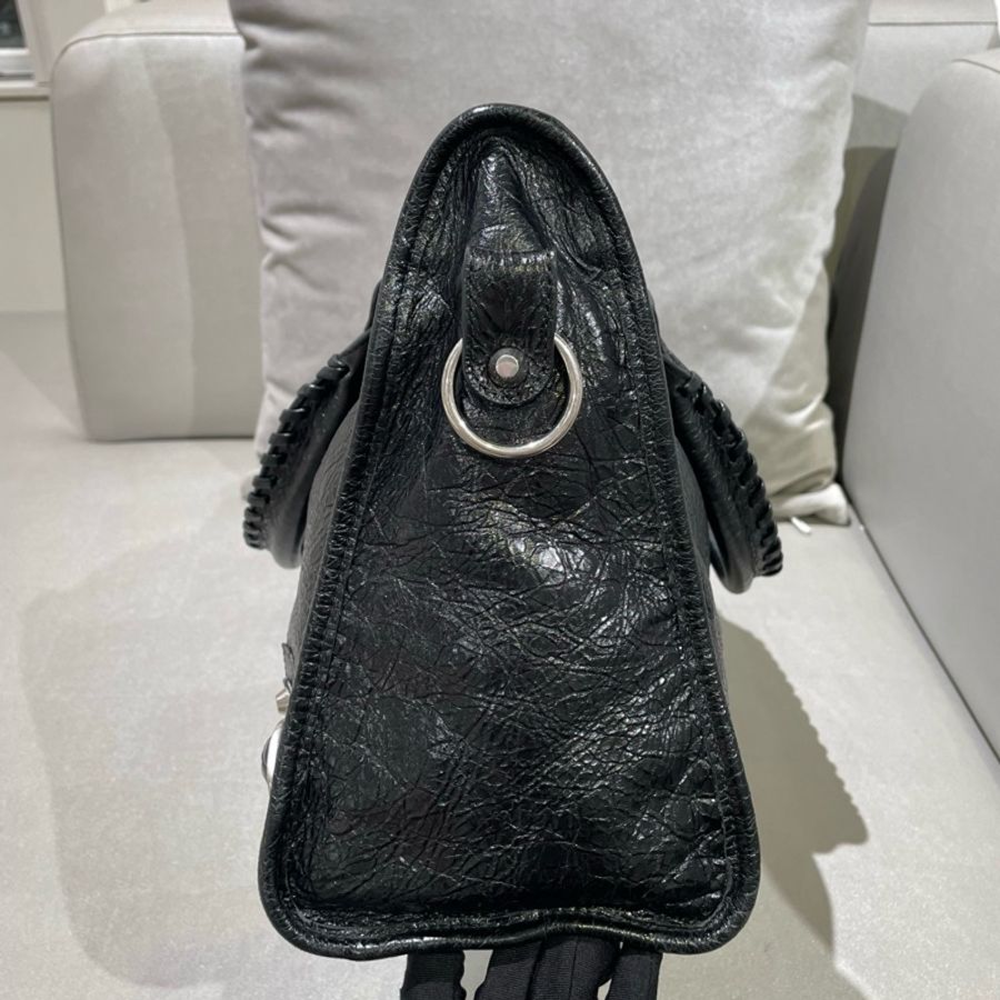 Balenciaga巴黎世家 lecity中號黑色銀釘黑銀機車包手提包斜挎包-2