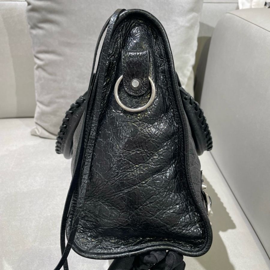 Balenciaga巴黎世家 lecity中號黑色銀釘黑銀機車包手提包斜挎包-3