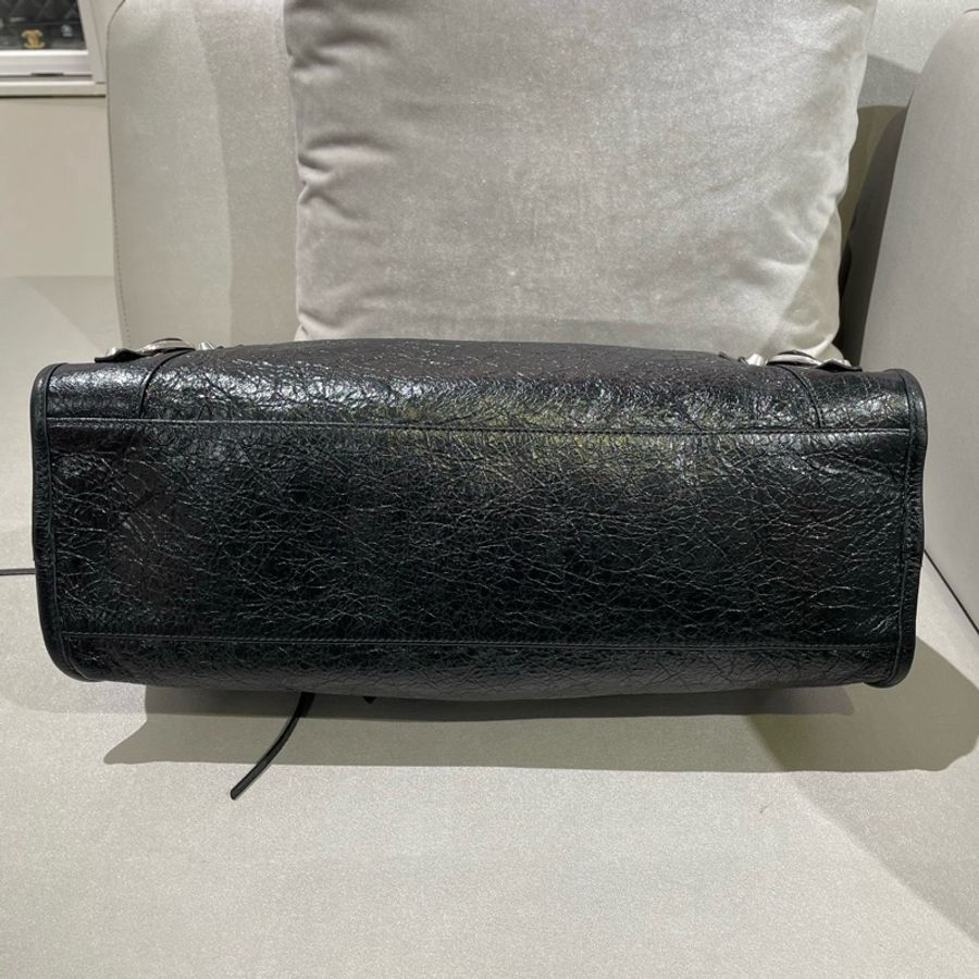 Balenciaga巴黎世家 lecity中號黑色銀釘黑銀機車包手提包斜挎包-4
