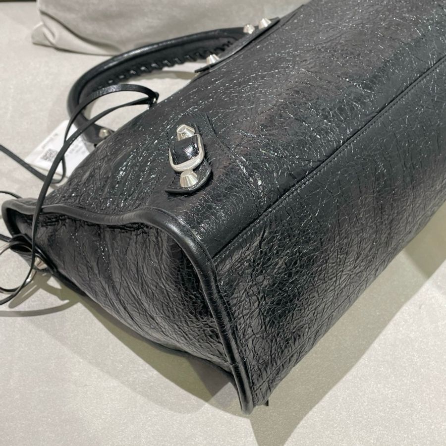 Balenciaga巴黎世家 lecity中號黑色銀釘黑銀機車包手提包斜挎包-5