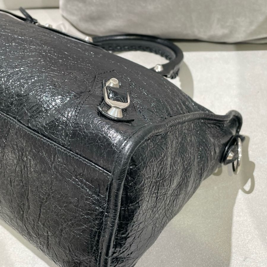 Balenciaga巴黎世家 lecity中號黑色銀釘黑銀機車包手提包斜挎包-6