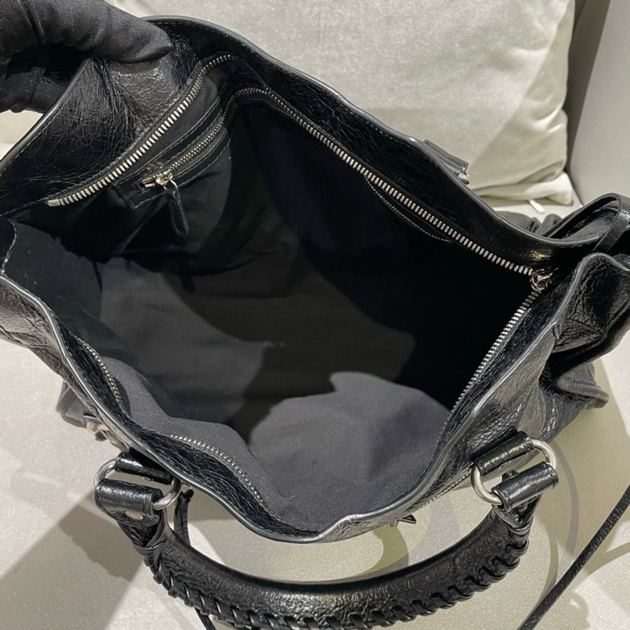 Balenciaga巴黎世家 lecity中號黑色銀釘黑銀機車包手提包斜挎包-7