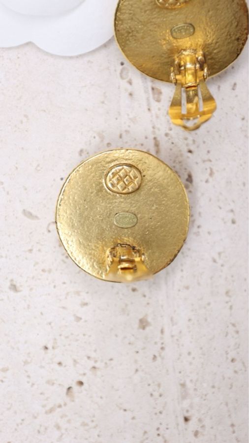 Chanel 97年素金绿色琉璃耳夹-4
