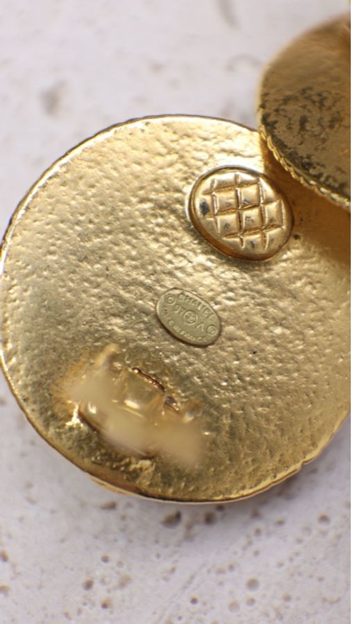 Chanel 97年素金绿色琉璃耳夹-7