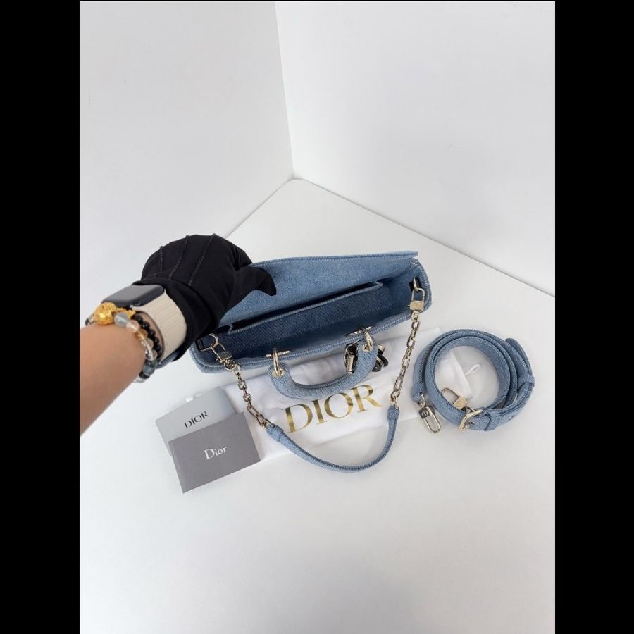 Dior迪奧 單寧 D-Joy橫版戴妃包 小號 閒置新✨️-9