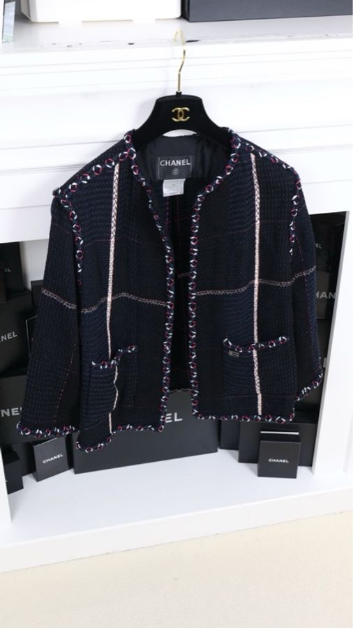 Chanel 07年度假系列秀款深蓝色红白滚边上衣外套-2