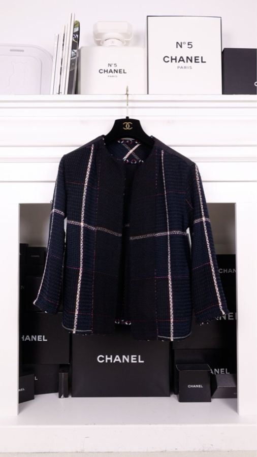 Chanel 07年度假系列秀款深蓝色红白滚边上衣外套-8