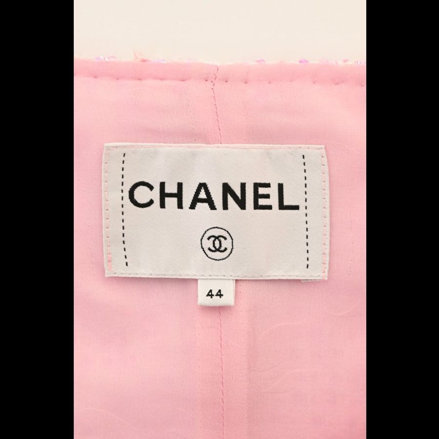 Chanel 25P樱花粉亮片圆领四口袋上衣外套-14