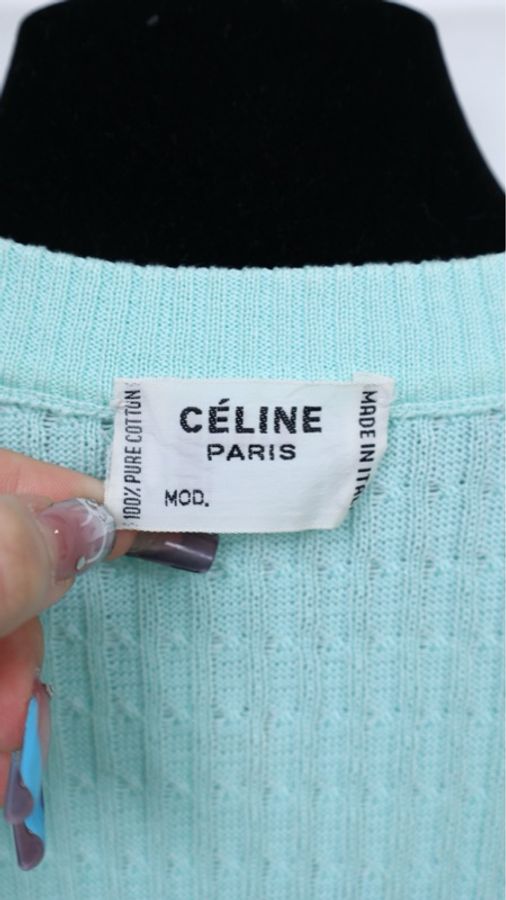 Celine湖蓝色金扣针织上衣-19
