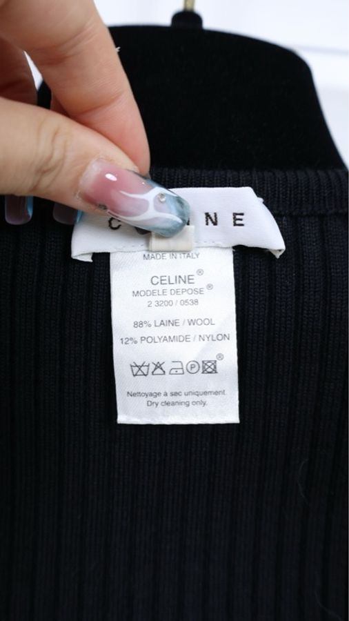 Celine黑色针织银扣滚边长袖上衣-13