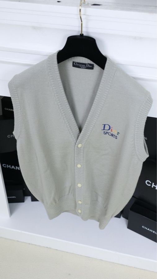 Dior灰色V领针织马甲上衣-2