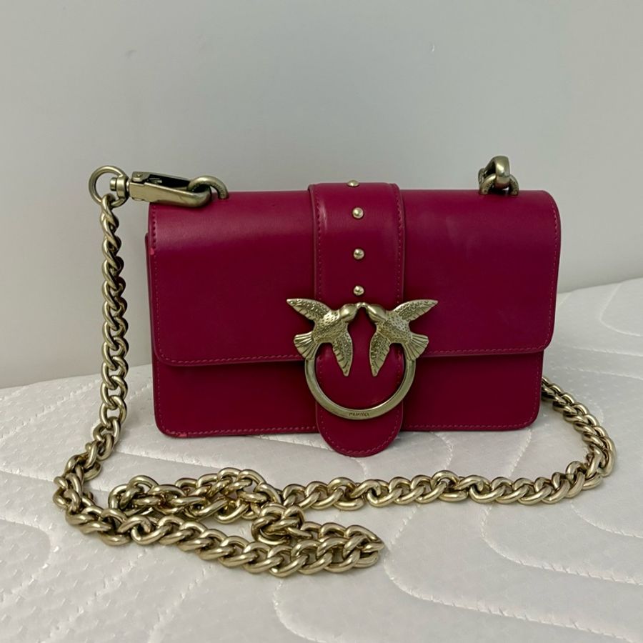 Pinko Love Bag 桃紅色燕子金扣鍊包-0