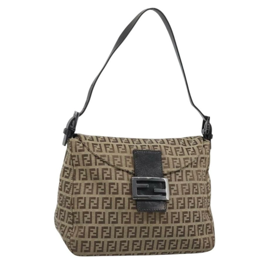 【日本直送】FENDI Zucchino帆布Mamma Baguette包 米色 銀色 8BR004 正品 ep15424V-0