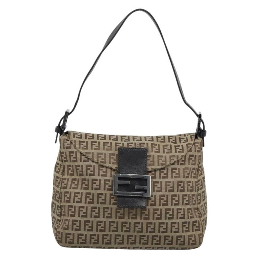 【日本直送】FENDI Zucchino帆布Mamma Baguette包 米色 銀色 8BR004 正品 ep15424V-12