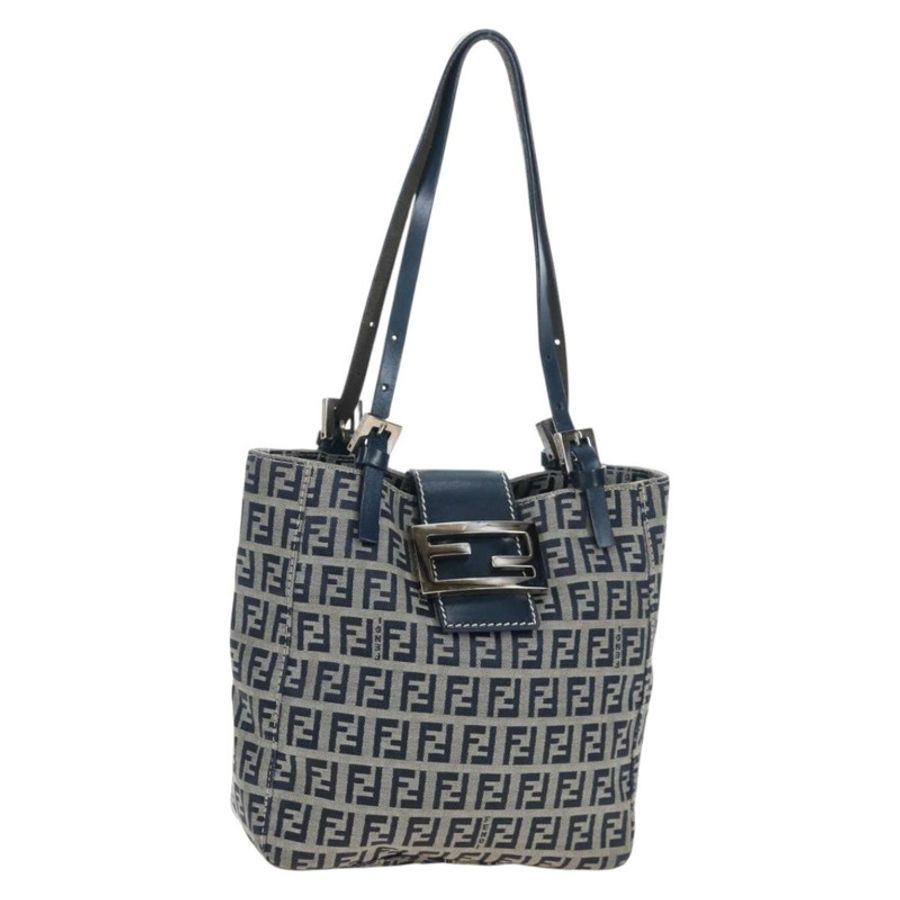 【日本直送】FENDI Zucchino帆布Mamma Baguette手袋 海軍藍 銀色 正品 192983V-0