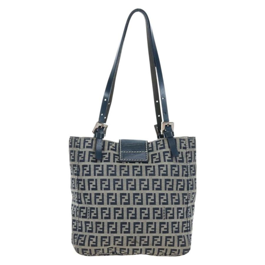【日本直送】FENDI Zucchino帆布Mamma Baguette手袋 海軍藍 銀色 正品 192983V-1