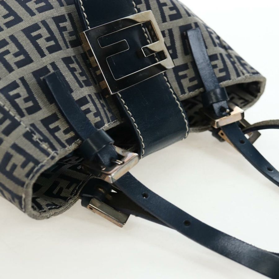 【日本直送】FENDI Zucchino帆布Mamma Baguette手袋 海軍藍 銀色 正品 192983V-5