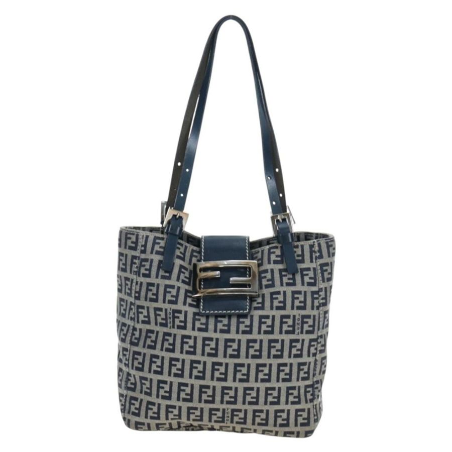 【日本直送】FENDI Zucchino帆布Mamma Baguette手袋 海軍藍 銀色 正品 192983V-12