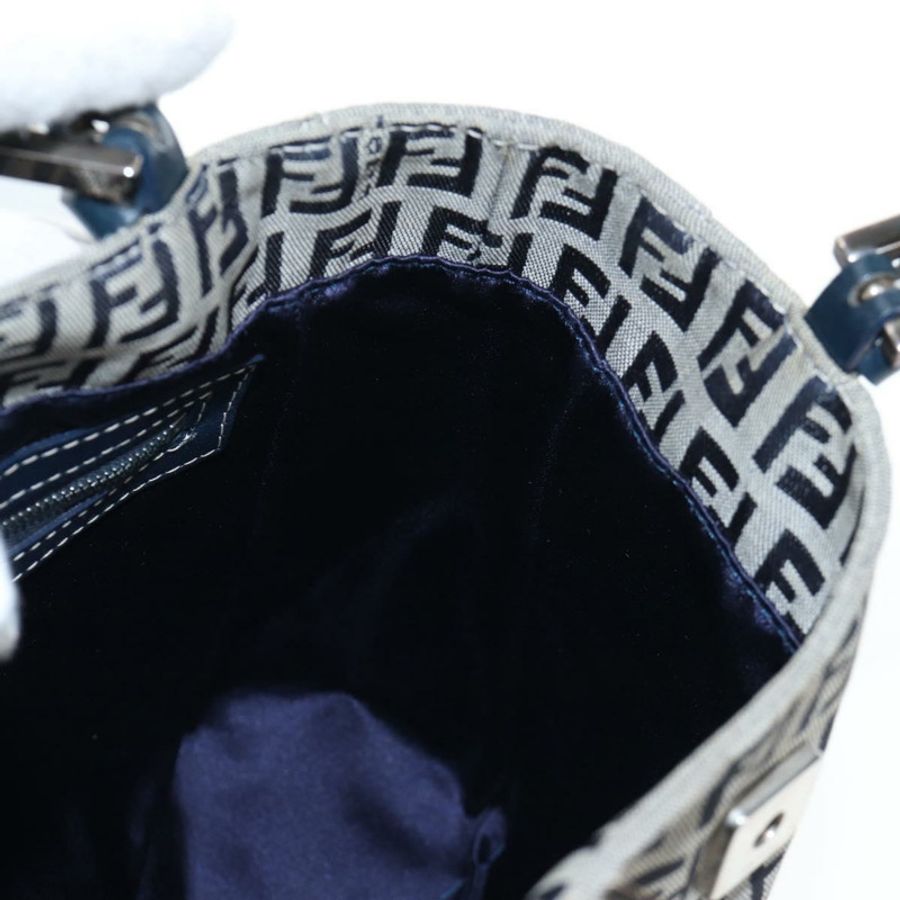 【日本直送】FENDI Zucchino帆布Mamma Baguette手袋 海軍藍 銀色 正品 192983V-20