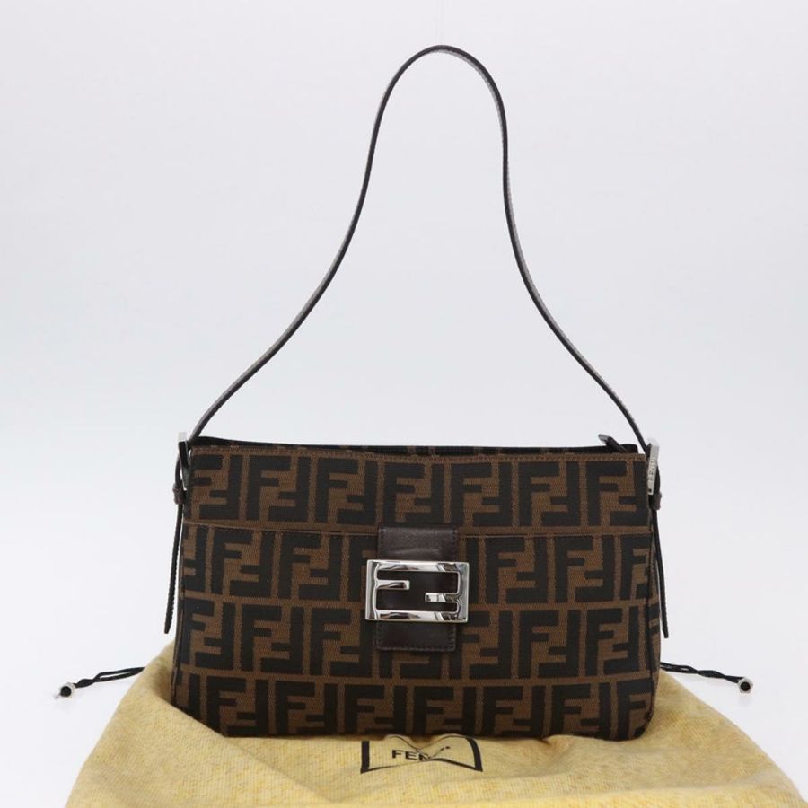 【日本直送】FENDI Zucca帆布Mamma Baguette單肩包 黑色棕色 正品 am12180V-11