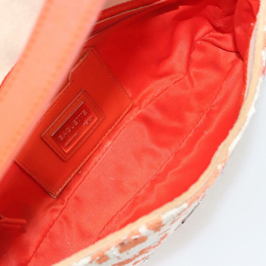 【日本直送】FENDI Mamma Baguette 肩背包 帆布亮片 橘色 銀色 正品 187605SM-9