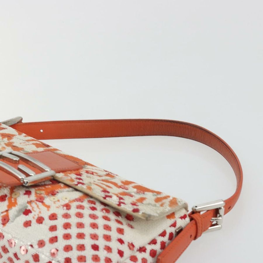 【日本直送】FENDI Mamma Baguette 肩背包 帆布亮片 橘色 銀色 正品 187605SM-13