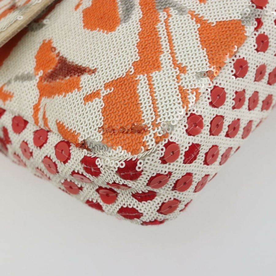 【日本直送】FENDI Mamma Baguette 肩背包 帆布亮片 橘色 銀色 正品 187605SM-15