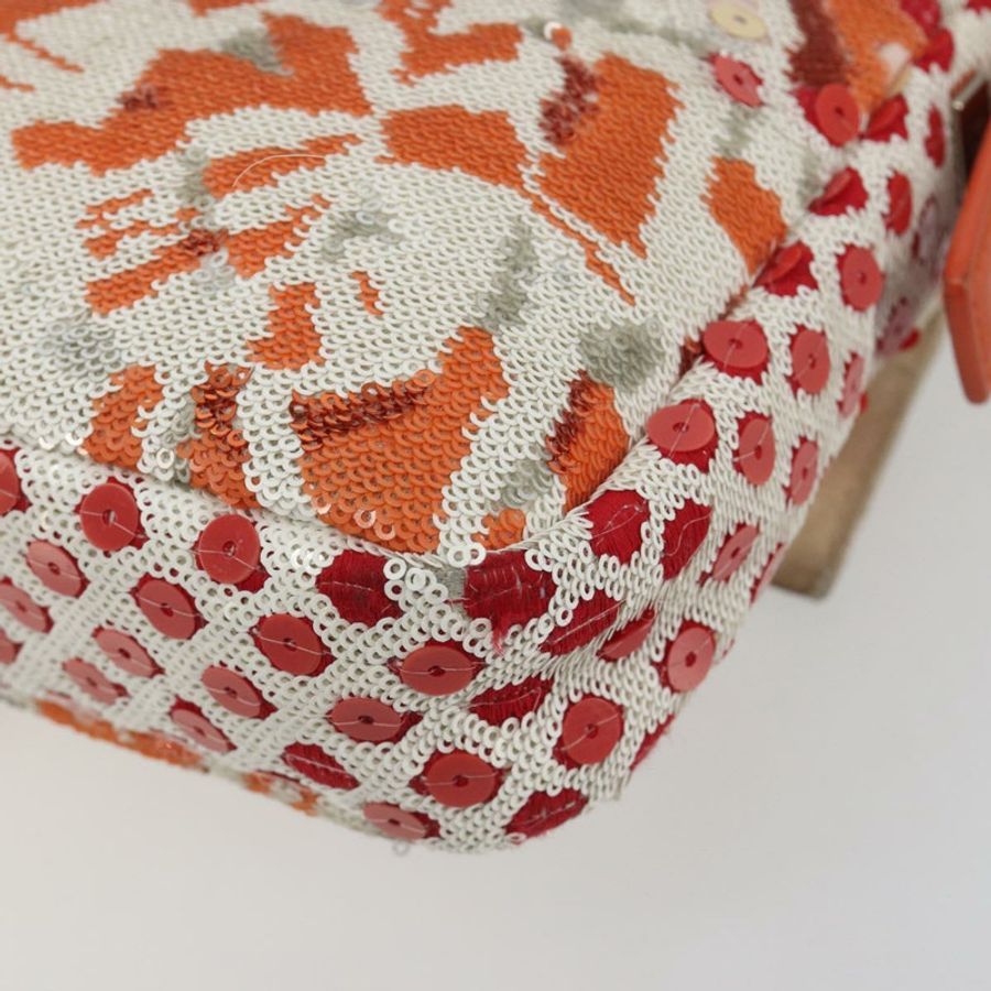 【日本直送】FENDI Mamma Baguette 肩背包 帆布亮片 橘色 銀色 正品 187605SM-16