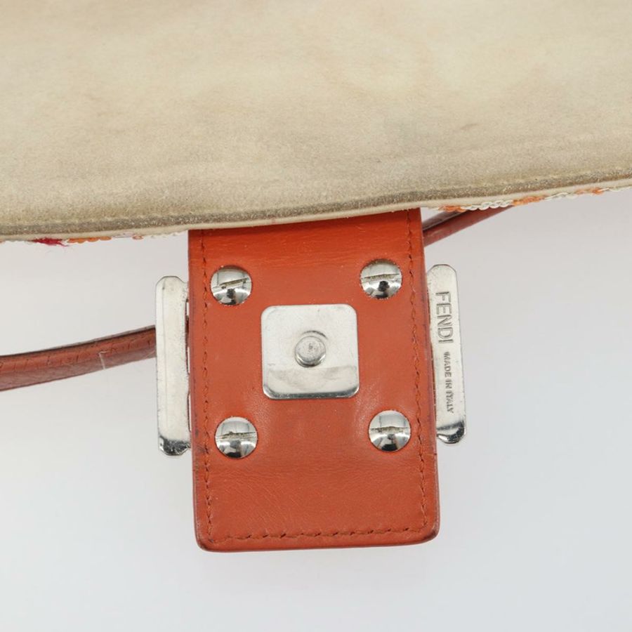 【日本直送】FENDI Mamma Baguette 肩背包 帆布亮片 橘色 銀色 正品 187605SM-20