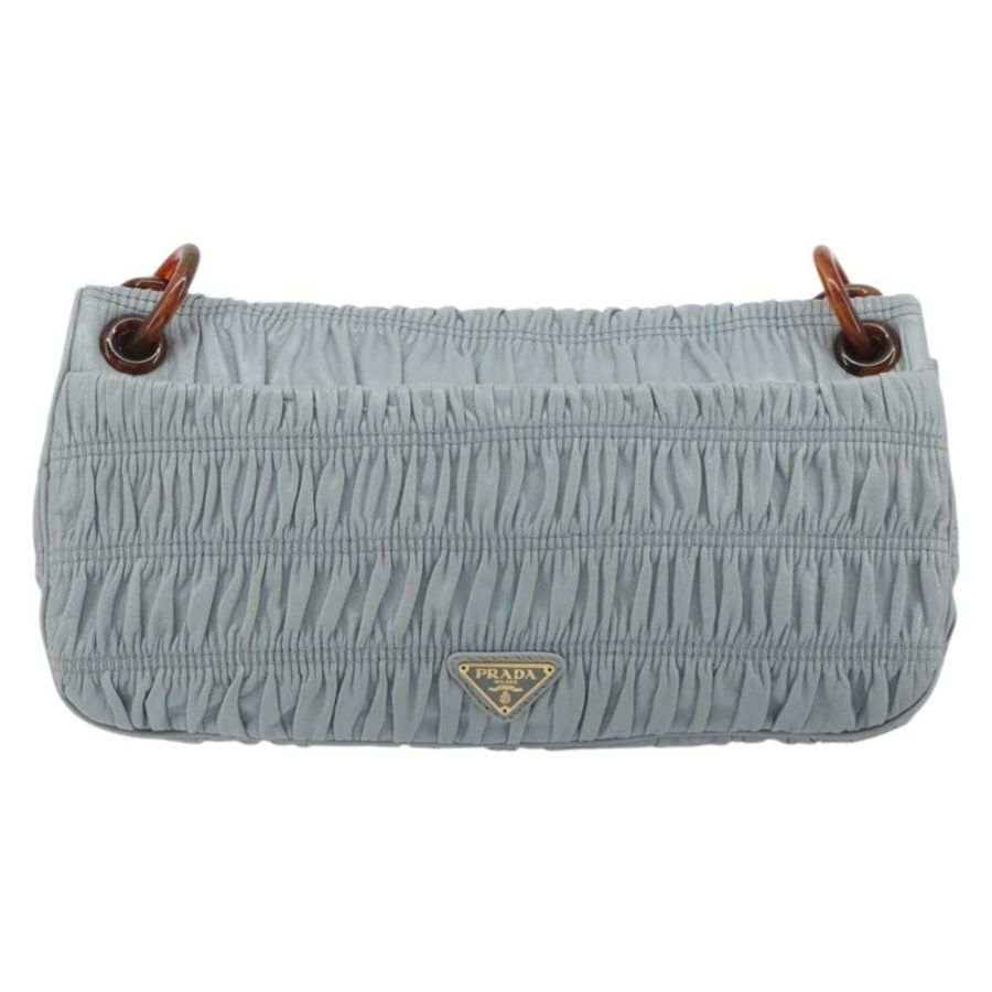 【日本直送】PRADA 褶皺鏈條單肩包 皮革 淺藍色 正品 193094M-1