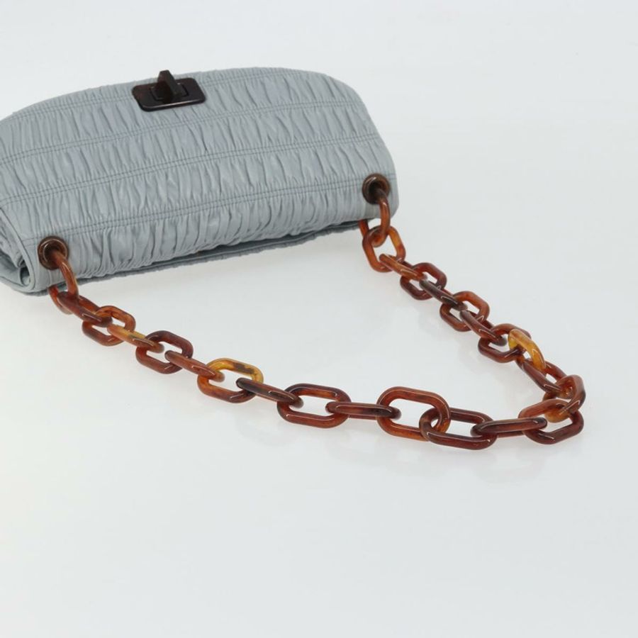 【日本直送】PRADA 褶皺鏈條單肩包 皮革 淺藍色 正品 193094M-6