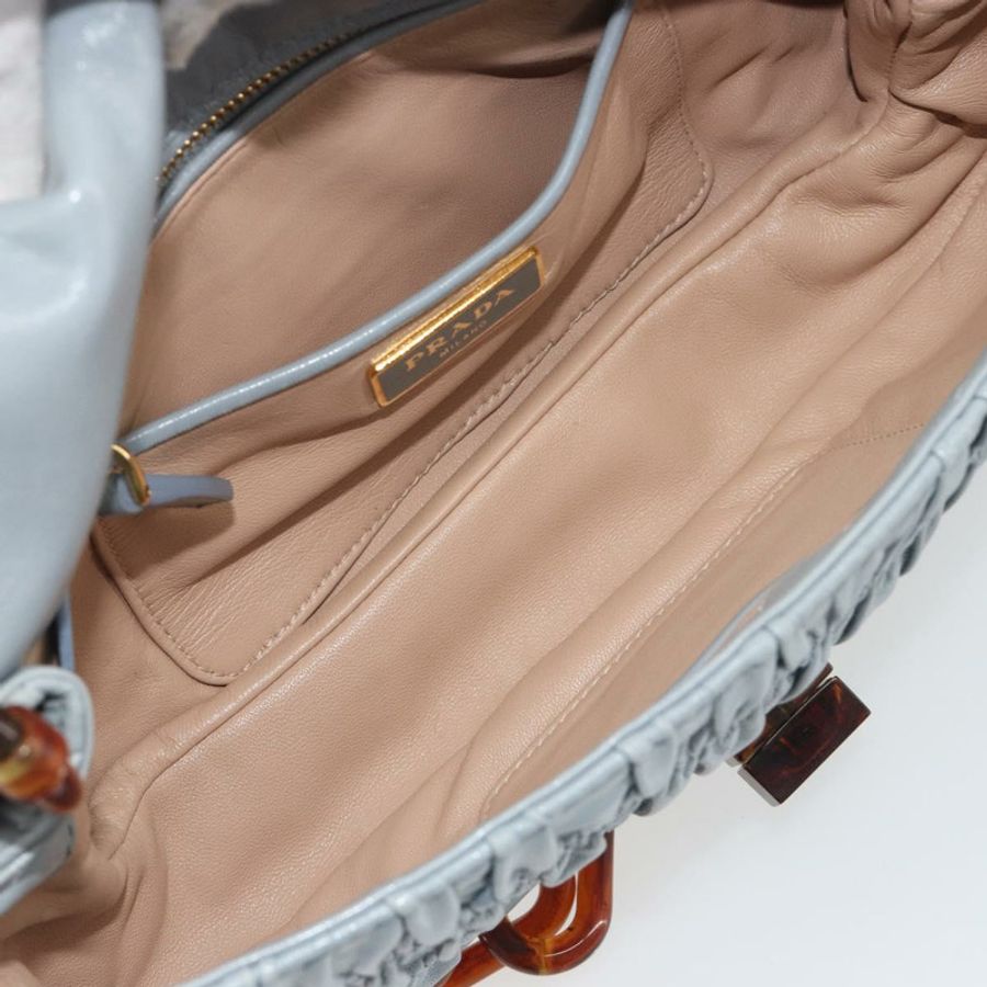 【日本直送】PRADA 褶皺鏈條單肩包 皮革 淺藍色 正品 193094M-8